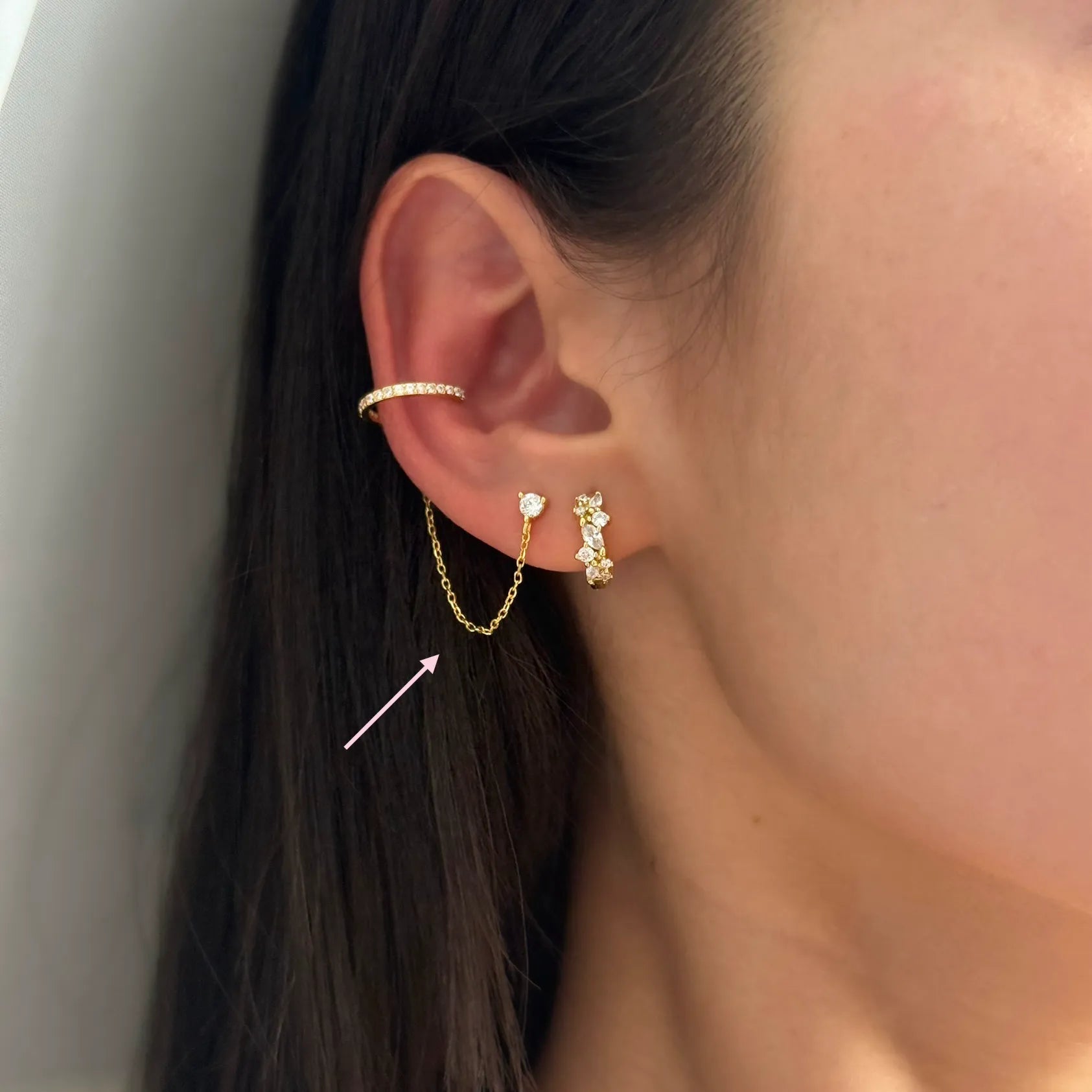 Gold Crystal Earcuff Chain