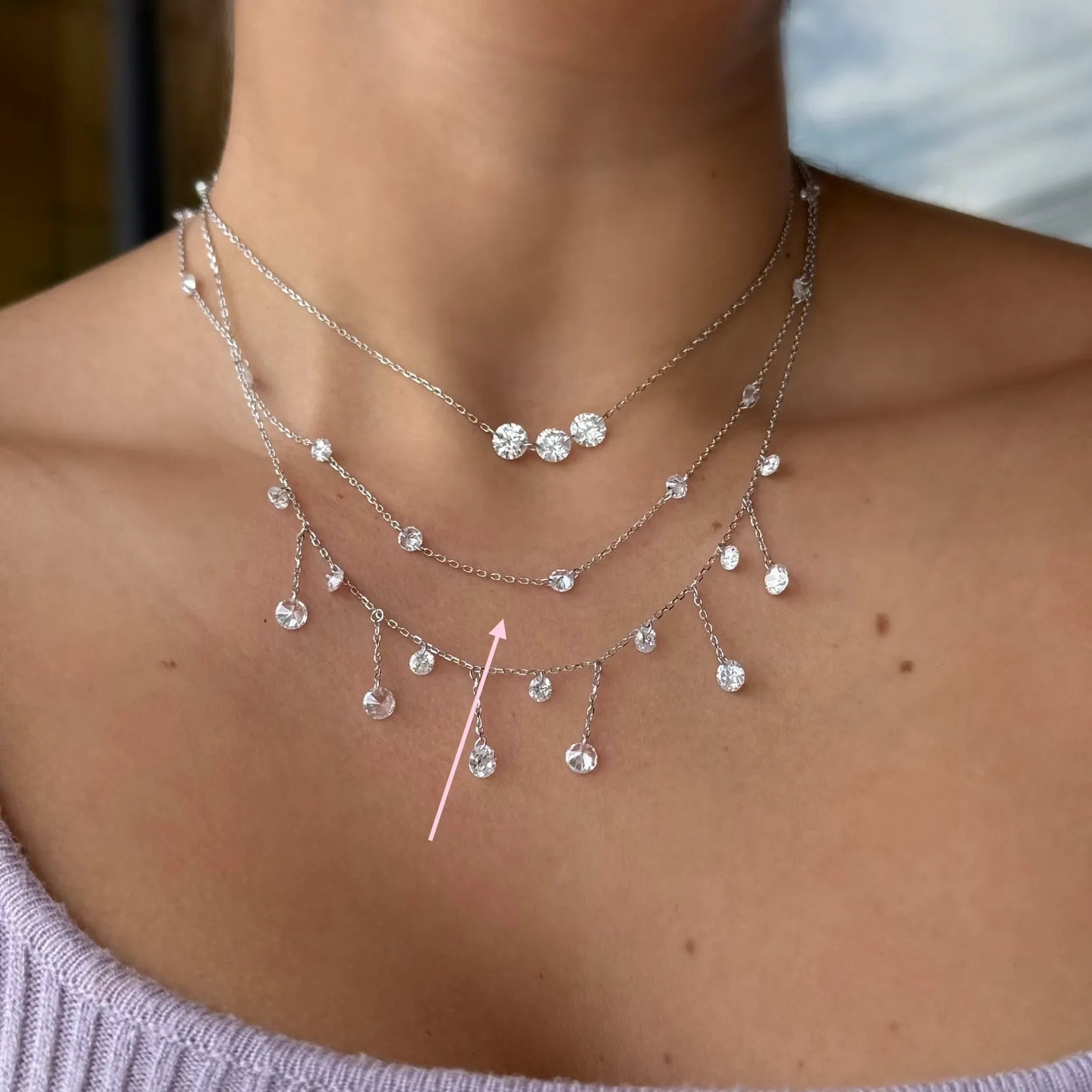 Crystals Tiny Silver Necklace