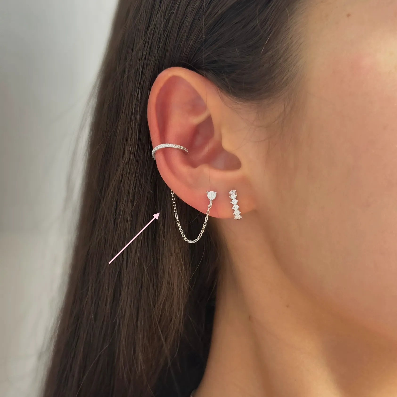 Crystal Earcuff Chain Silver