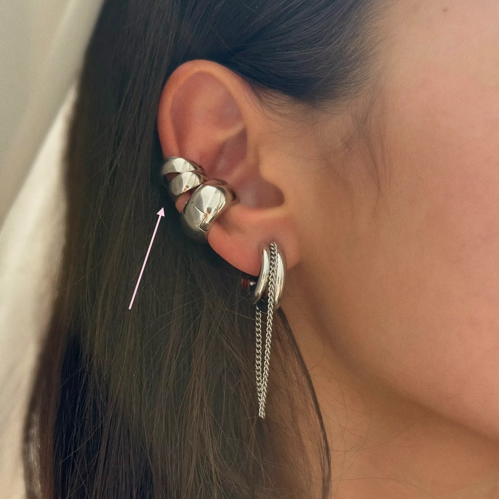 Double Chunky Silver Earcuff