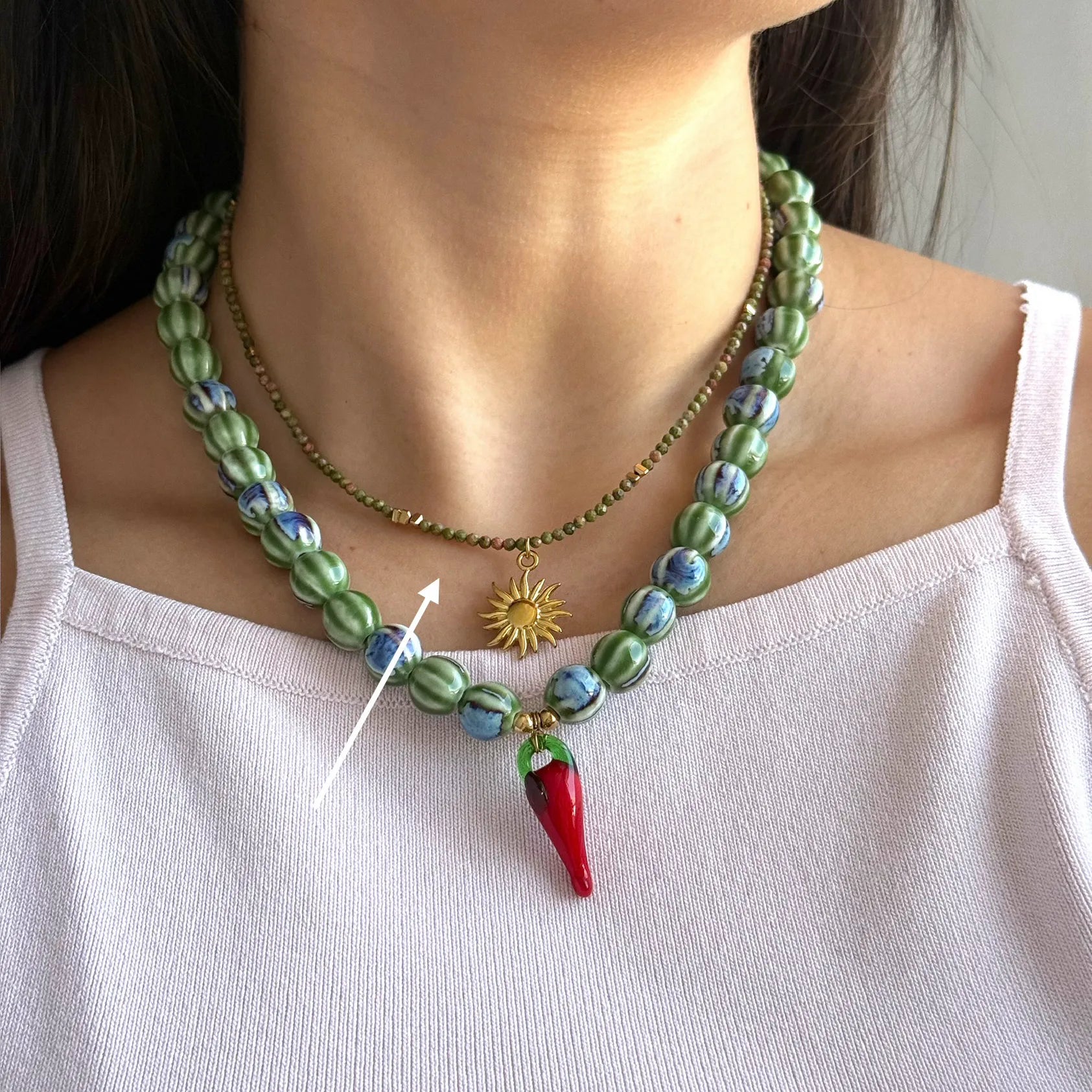 Green Sunlight Beads Necklace