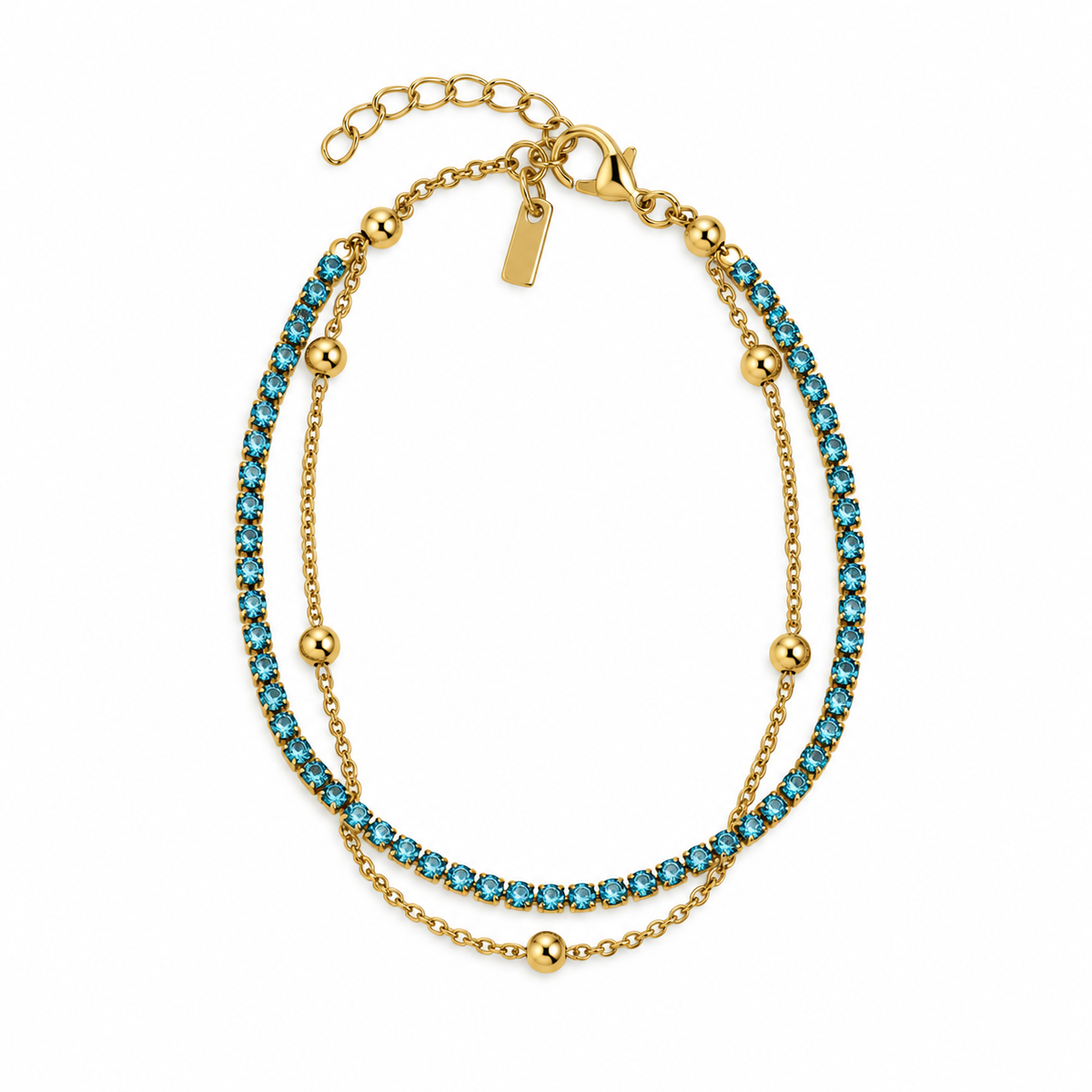 Pulsera Doble Celeste y Bolitas