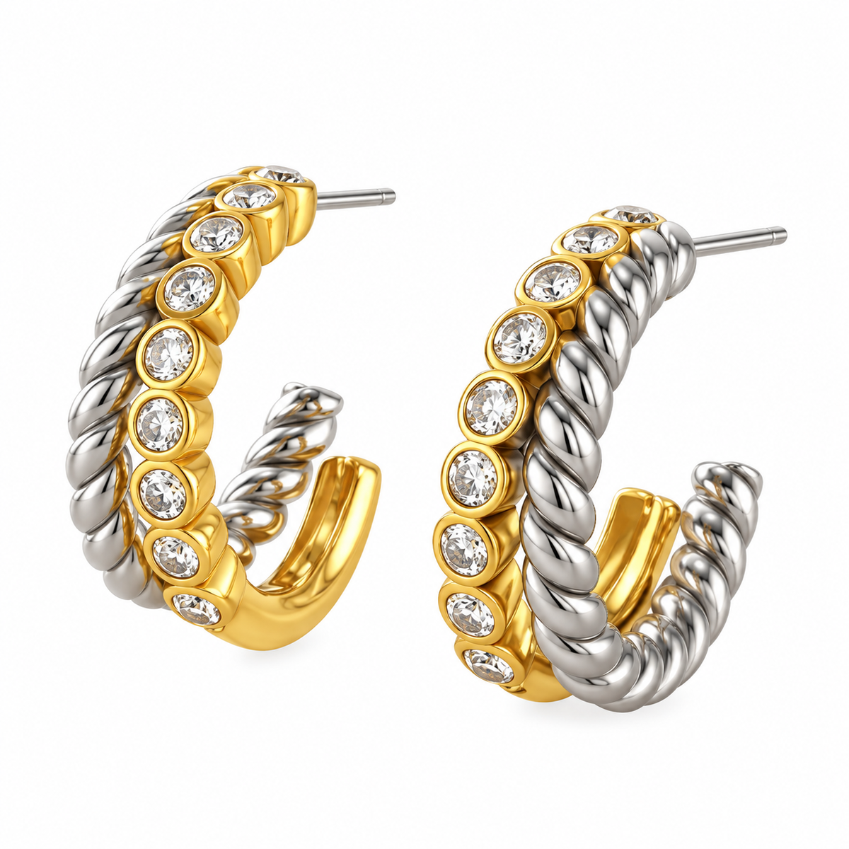 Aretes Combinados Bezzels y Trenza