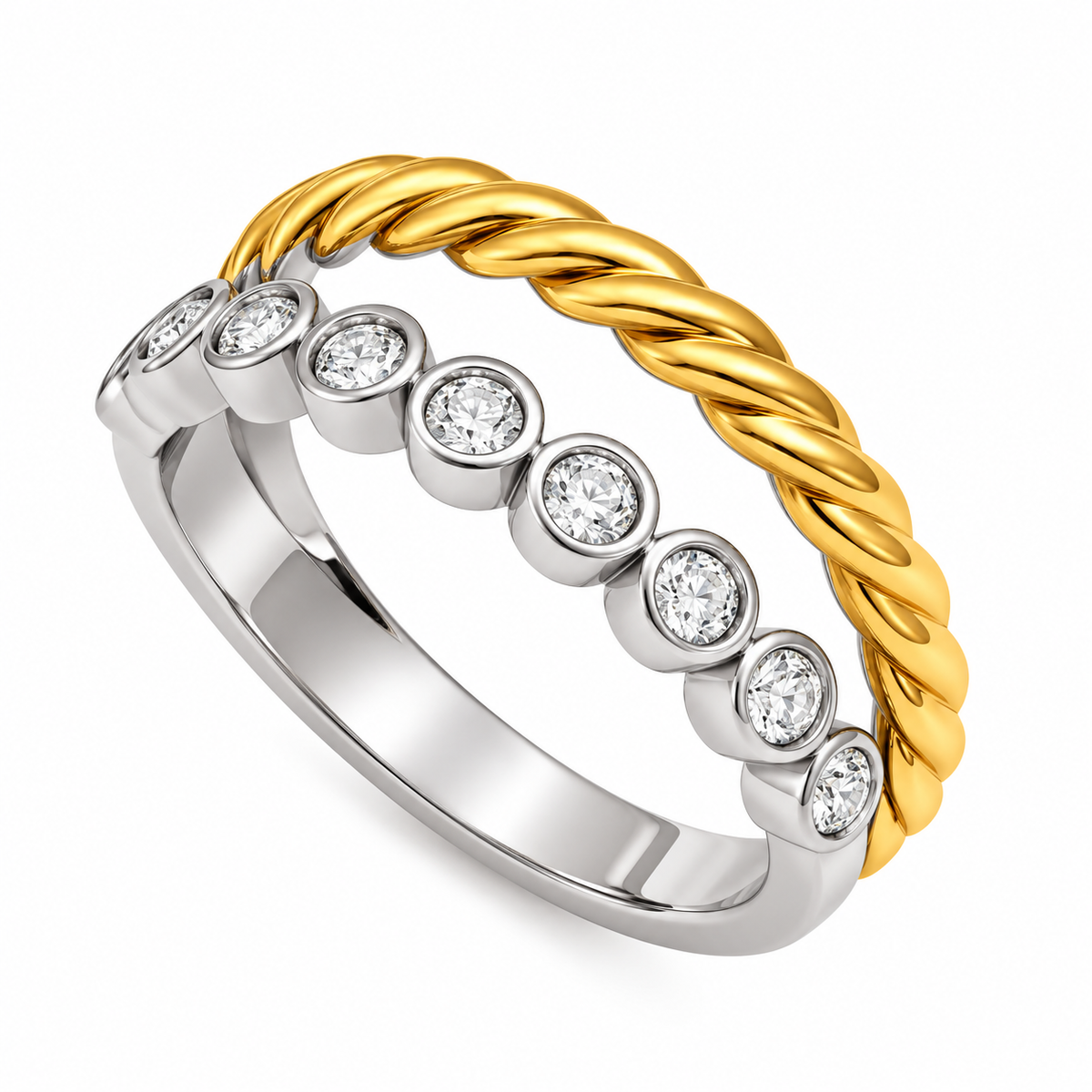 Anillo Combinado Bezzels y Trenza