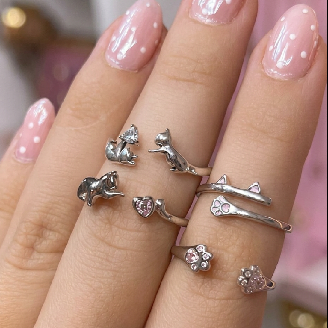 Baby Pink Gatito Heart Ring