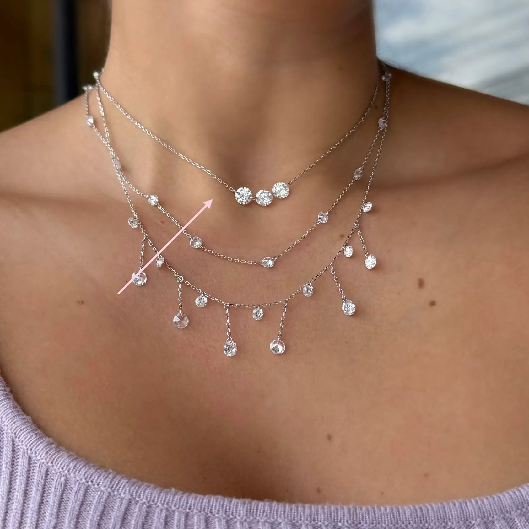 Crystals Trio Silver Necklace