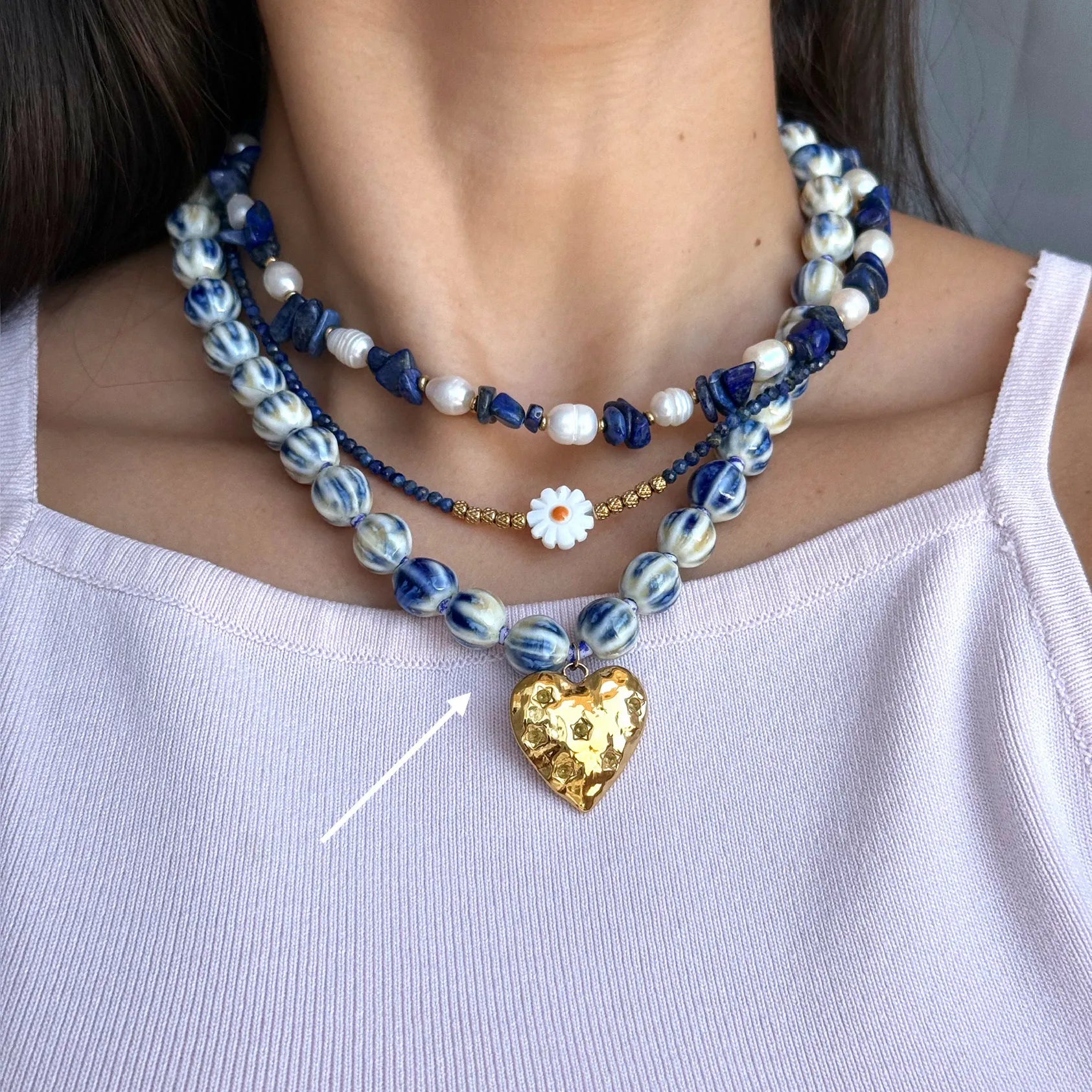 Blue Balls Heart Necklace