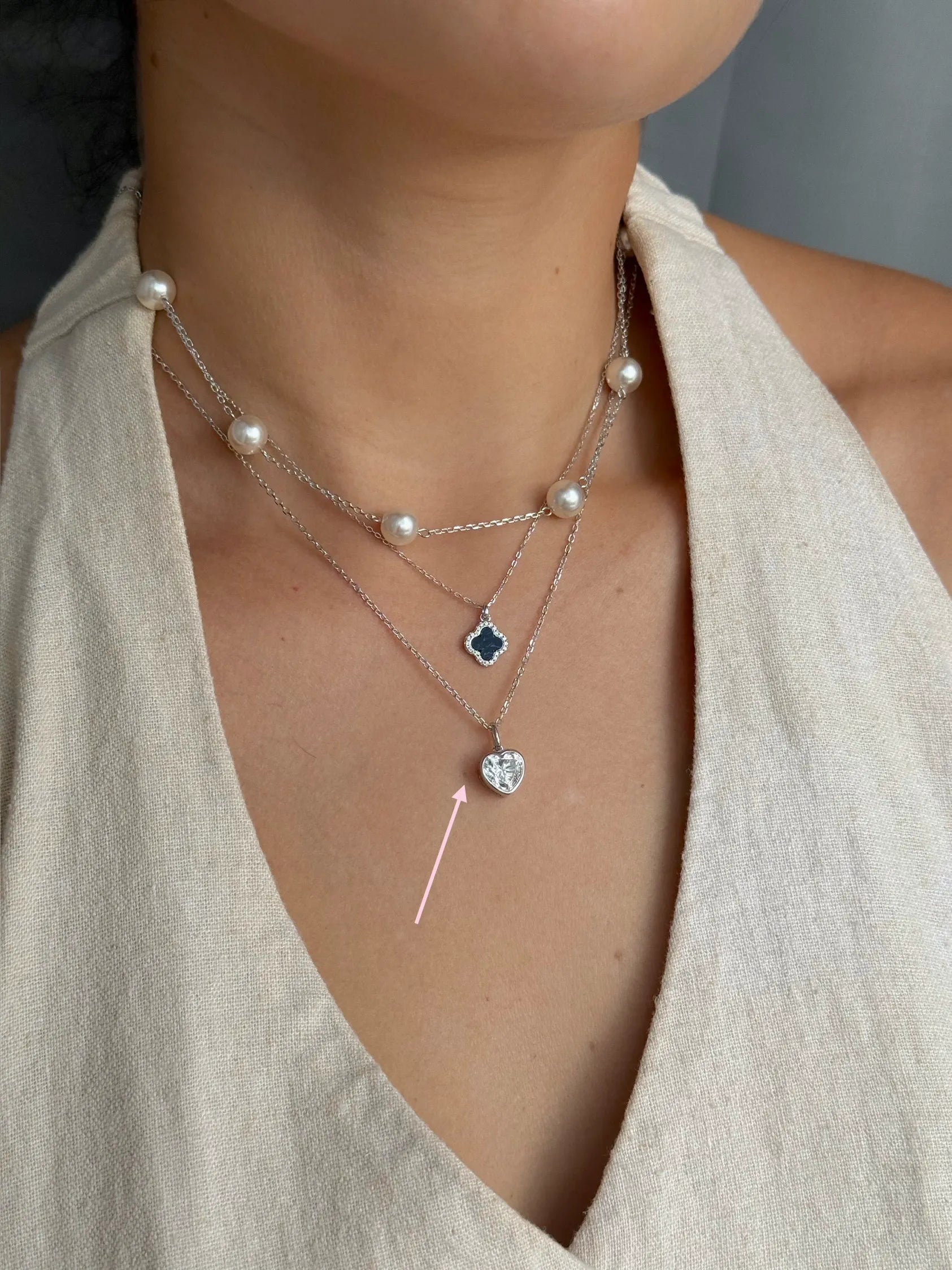 Diamond Heart Necklace Silver