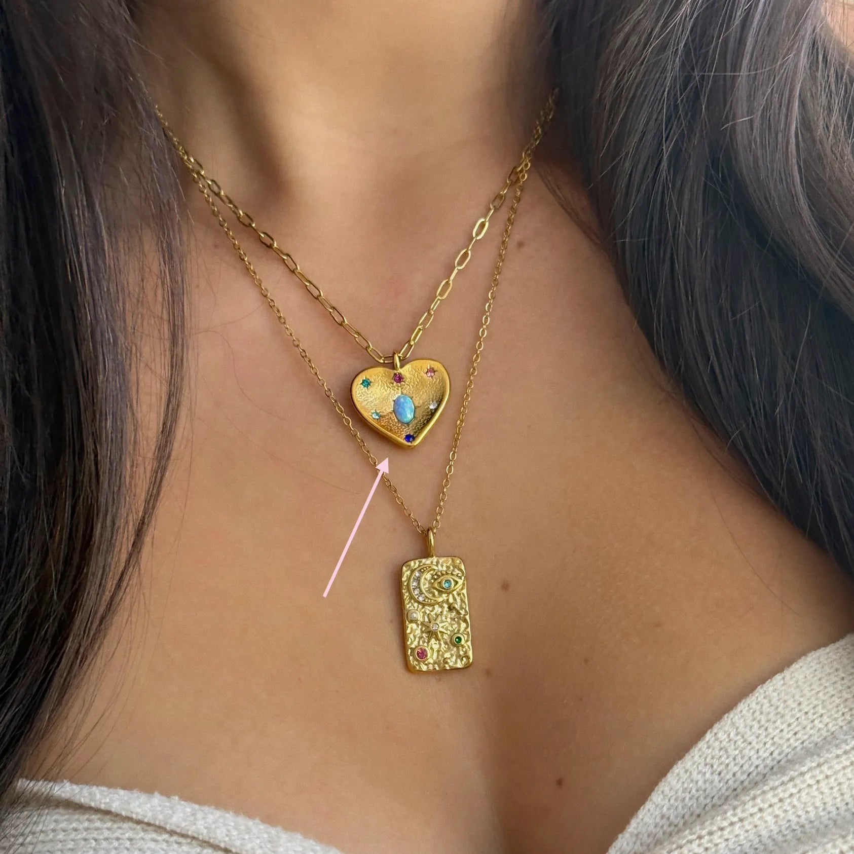 Collar Vintage Heart Opal Gold